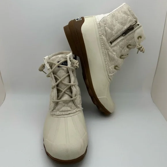 Sperry Syren Gulf Wool Quilt Side Zip Duck Boots Ivory STS85647 - Picture 4 of 10